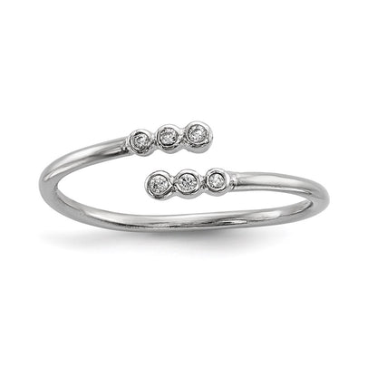 Sterling Silver Rhodium Plated Cz Adjustable Ring