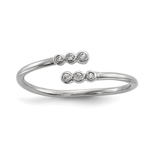 Sterling Silver Rhodium Plated Cz Adjustable Ring