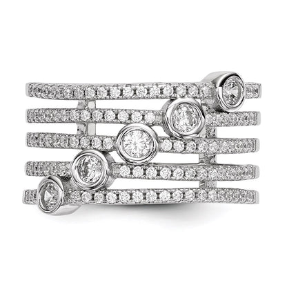 Sterling Silver Pure Fire Rhod Plated Cz Ring