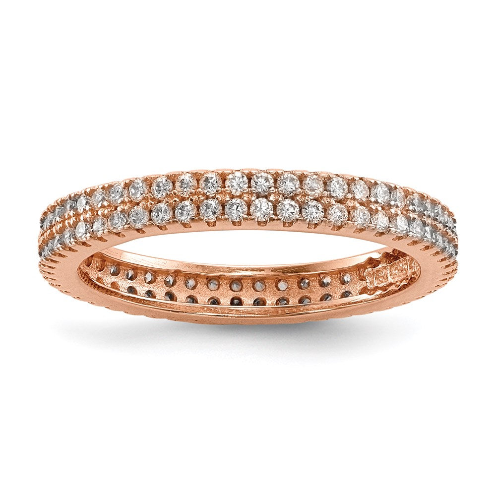 Sterling Silver White Yellow & Rose Tone Set Of 3 Cz Eternity Rings