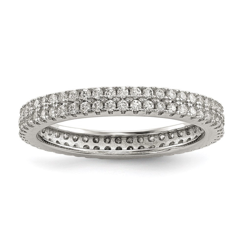 Sterling Silver White Yellow & Rose Tone Set Of 3 Cz Eternity Rings