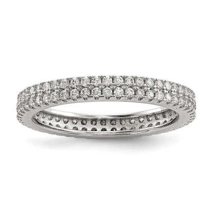 Sterling Silver White Yellow & Rose Tone Set Of 3 Cz Eternity Rings