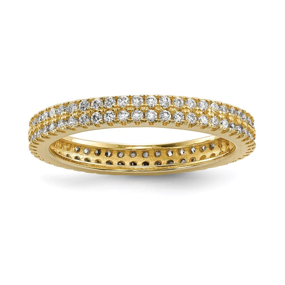 Sterling Silver White Yellow & Rose Tone Set Of 3 Cz Eternity Rings