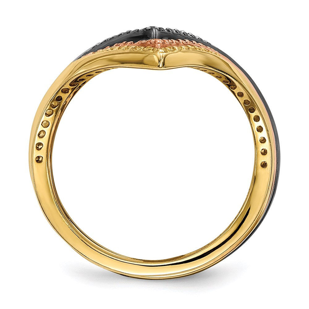 Sterling Silver Rhodium & Black Plate, Gold Rose Tone Cz 4 Ring Set