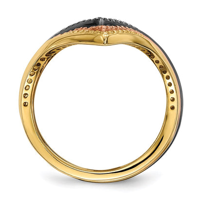 Sterling Silver Rhodium & Black Plate, Gold Rose Tone Cz 4 Ring Set