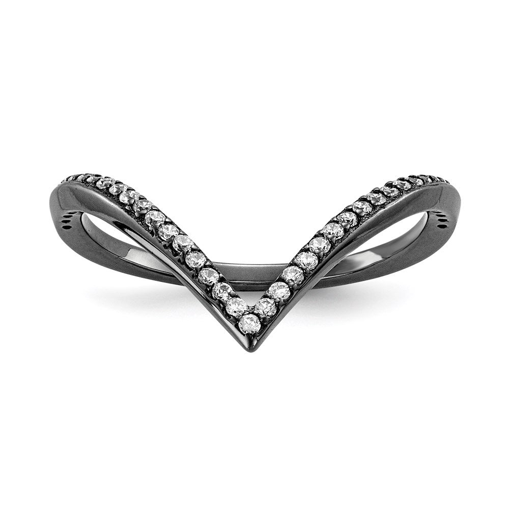 Sterling Silver Rhodium & Black Plate, Gold Rose Tone Cz 4 Ring Set