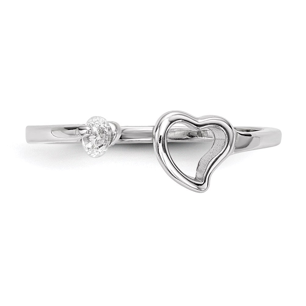 Sterling Silver Rhodium Plated Open Heart Cz Polished Ring