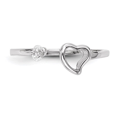 Sterling Silver Rhodium Plated Open Heart Cz Polished Ring