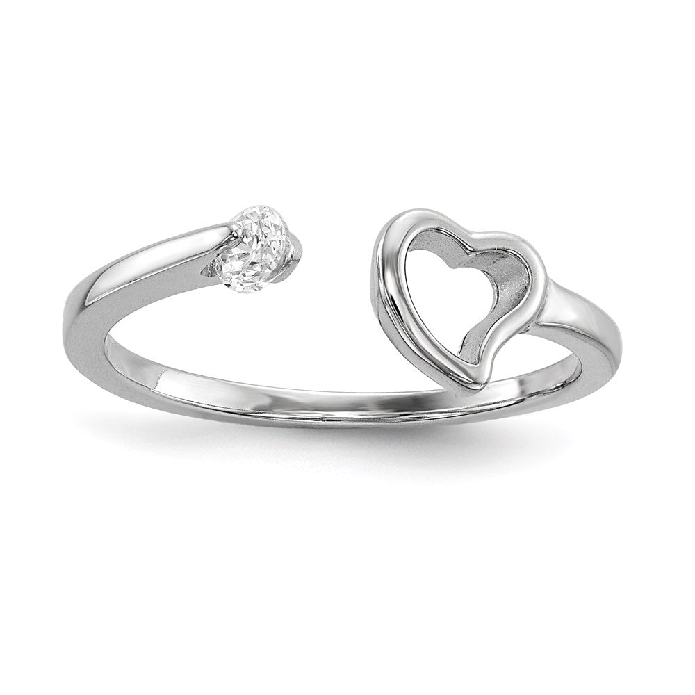 Sterling Silver Rhodium Plated Open Heart Cz Polished Ring