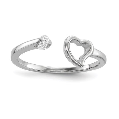 Sterling Silver Rhodium Plated Open Heart Cz Polished Ring
