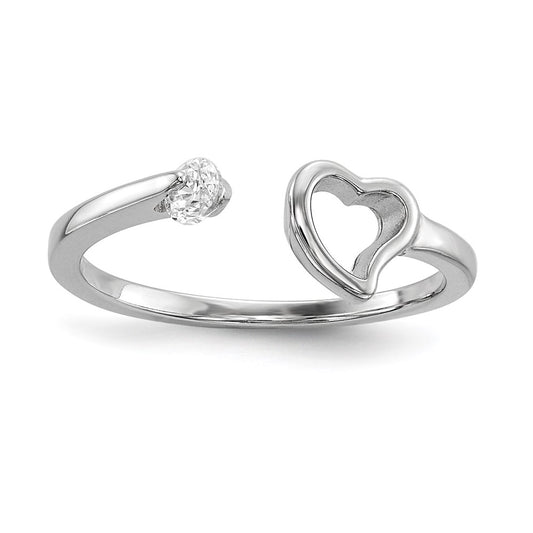 Sterling Silver Rhodium Plated Open Heart Cz Polished Ring