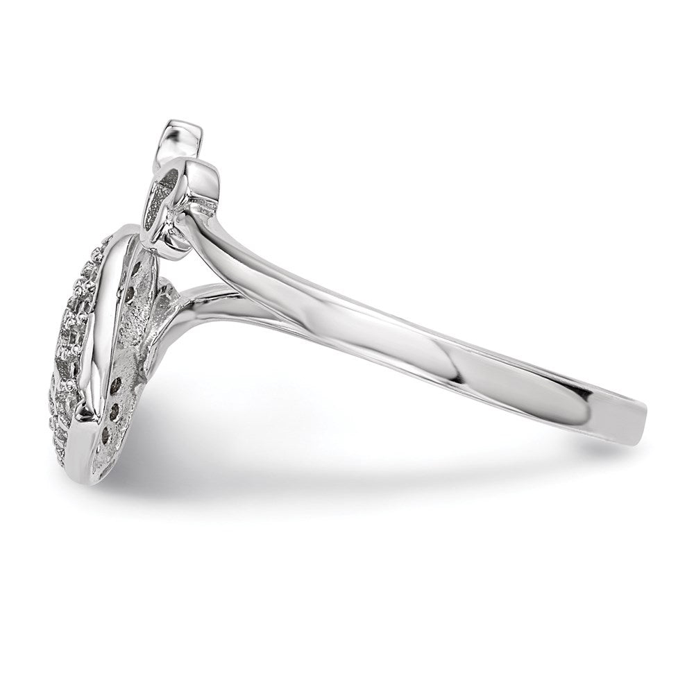 Sterling Silver Rhodium Plated Cz Heart Lock And Key Ring