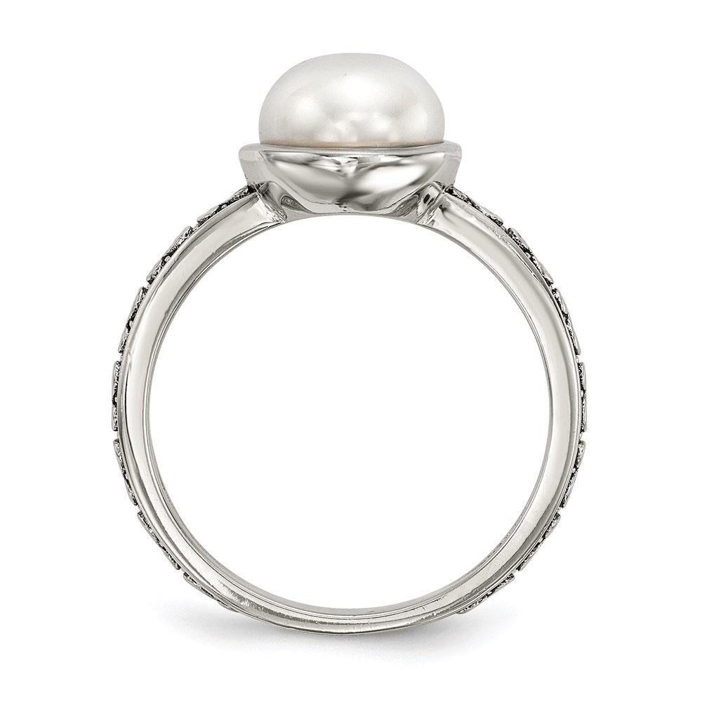 Silver/14K Two Tone Sterling Silver 14K Antiqued 8mm Button Fwc Pearl Set Of 3 Rings