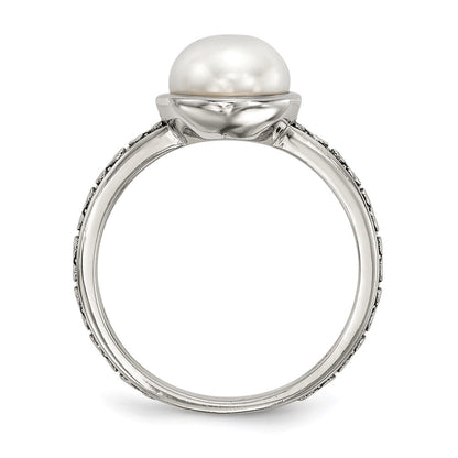 Silver/14K Two Tone Sterling Silver 14K Antiqued 8mm Button Fwc Pearl Set Of 3 Rings