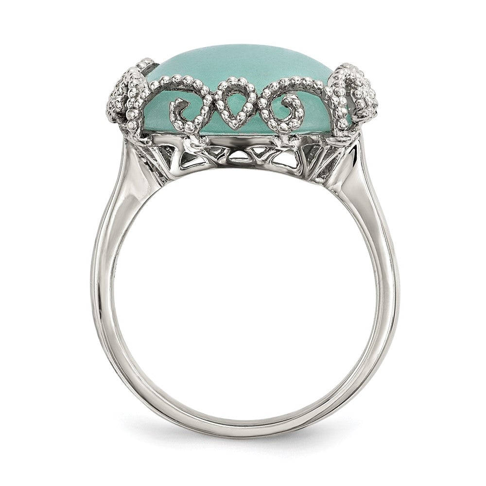 Sterling Silver Rhod Plated Created Amazonite Polished/Textured Ring