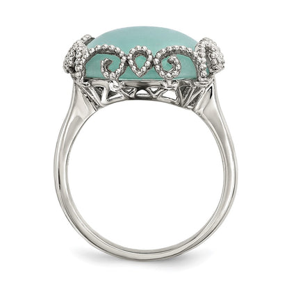 Sterling Silver Rhod Plated Created Amazonite Polished/Textured Ring