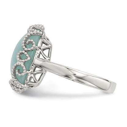 Sterling Silver Rhod Plated Created Amazonite Polished/Textured Ring
