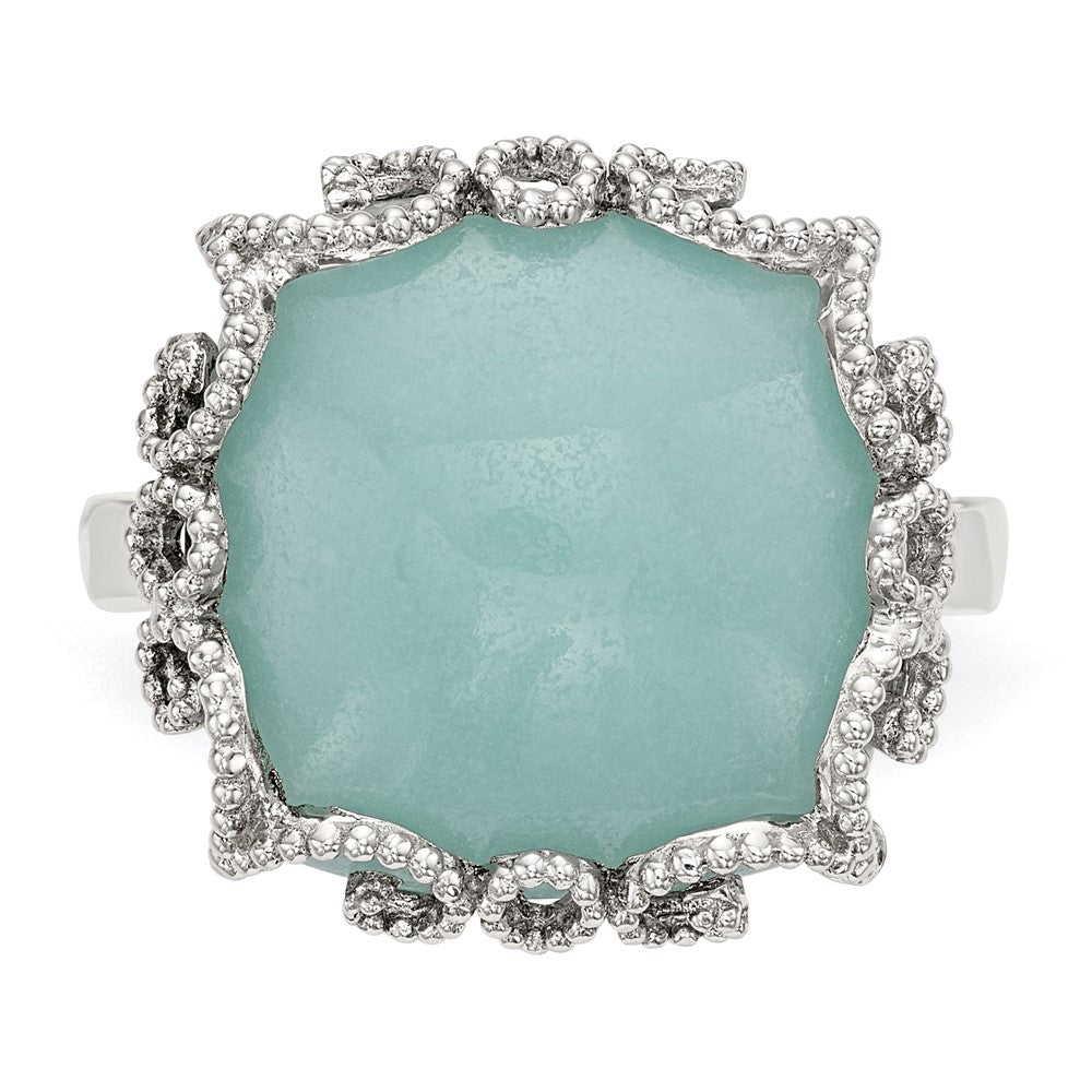 Sterling Silver Rhod Plated Created Amazonite Polished/Textured Ring
