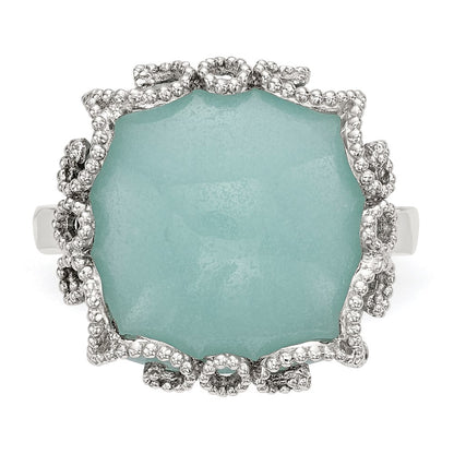 Sterling Silver Rhod Plated Created Amazonite Polished/Textured Ring