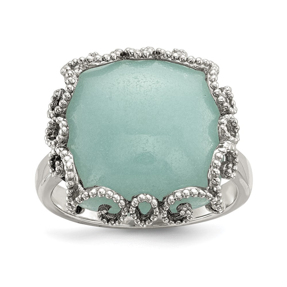 Sterling Silver Rhod Plated Created Amazonite Polished/Textured Ring