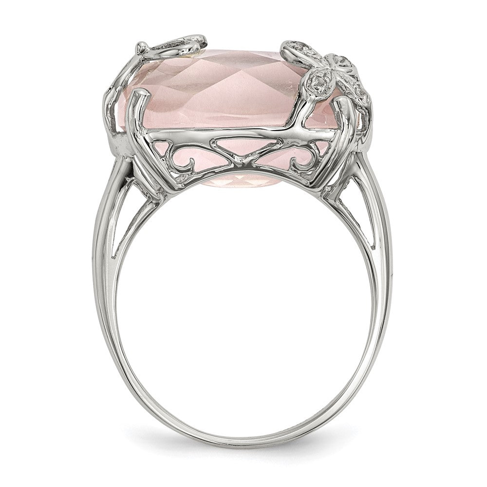 Sterling Silver Rhodium Plated Rose Quartz/White Sapphire Ring