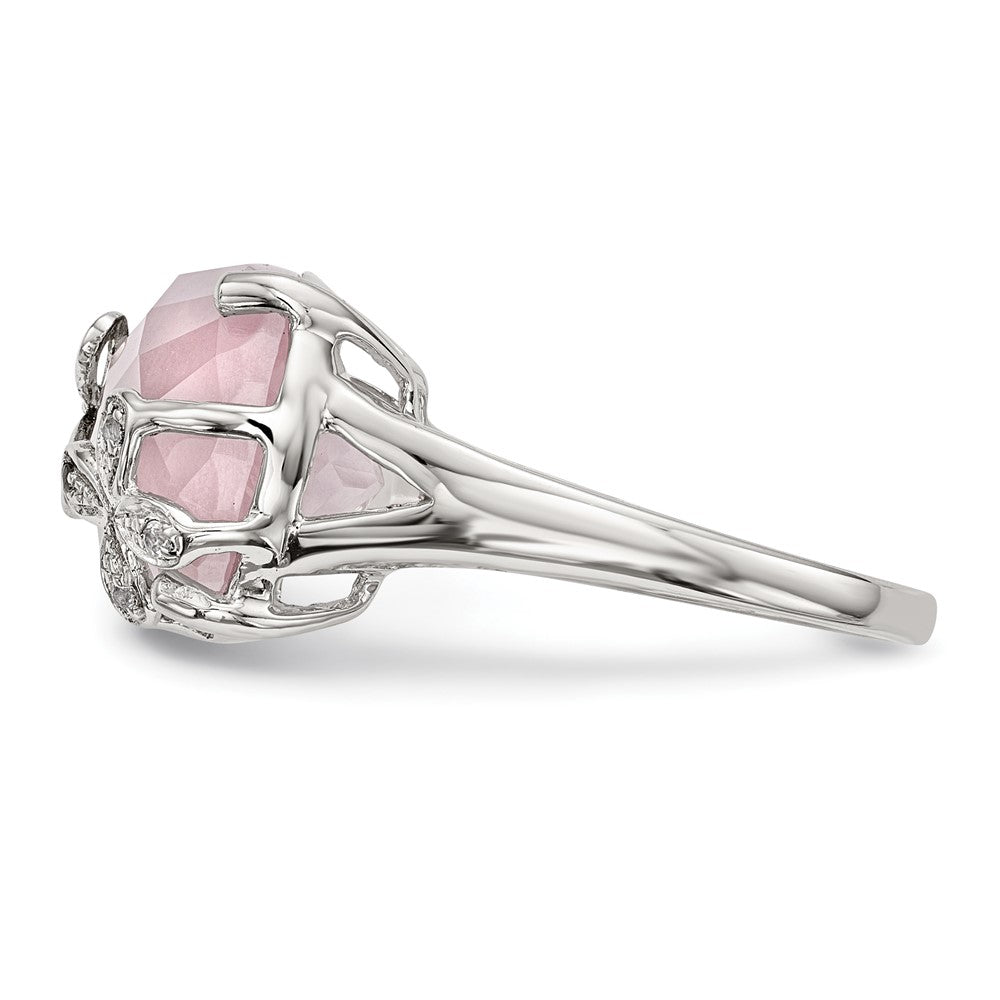 Sterling Silver Rhodium Plated Rose Quartz/White Sapphire Ring
