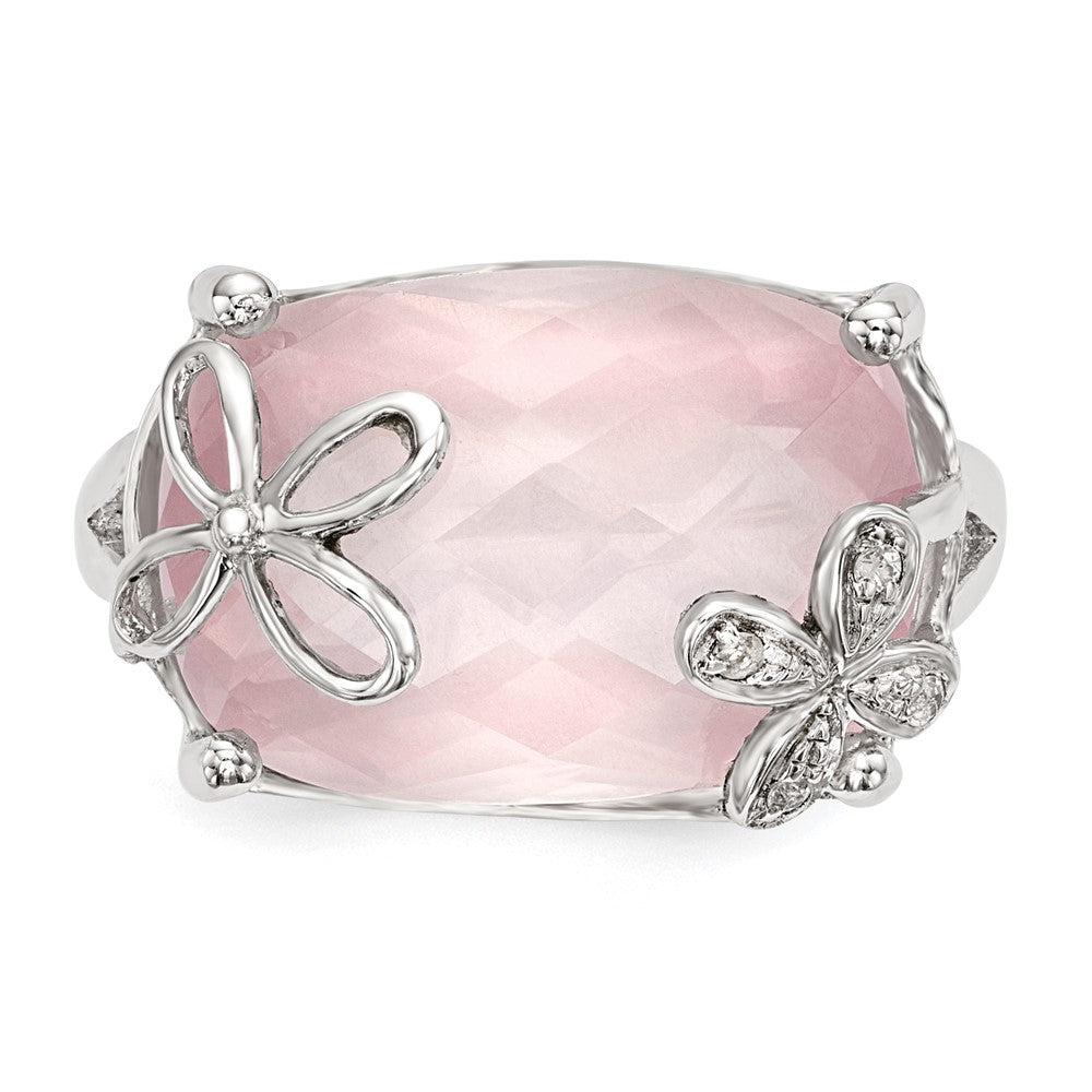 Sterling Silver Rhodium Plated Rose Quartz/White Sapphire Ring