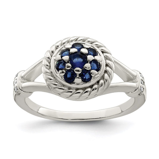 Sterling Silver Blue & White Cz Ring