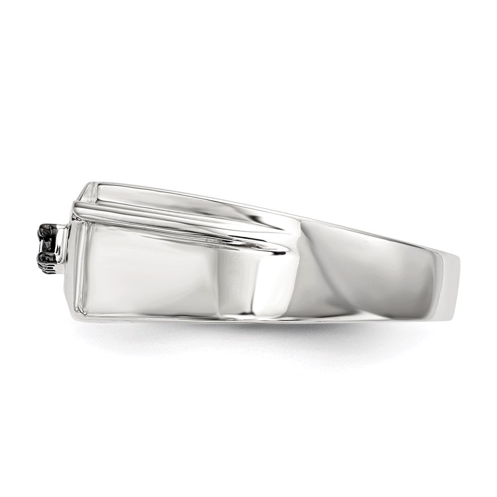 Sterling Silver Rhodium Plated Mens Black Diamond Polished Ring