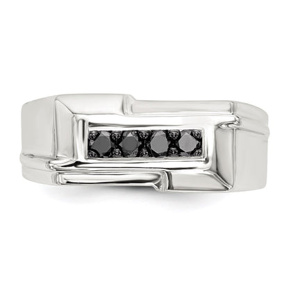 Sterling Silver Rhodium Plated Mens Black Diamond Polished Ring