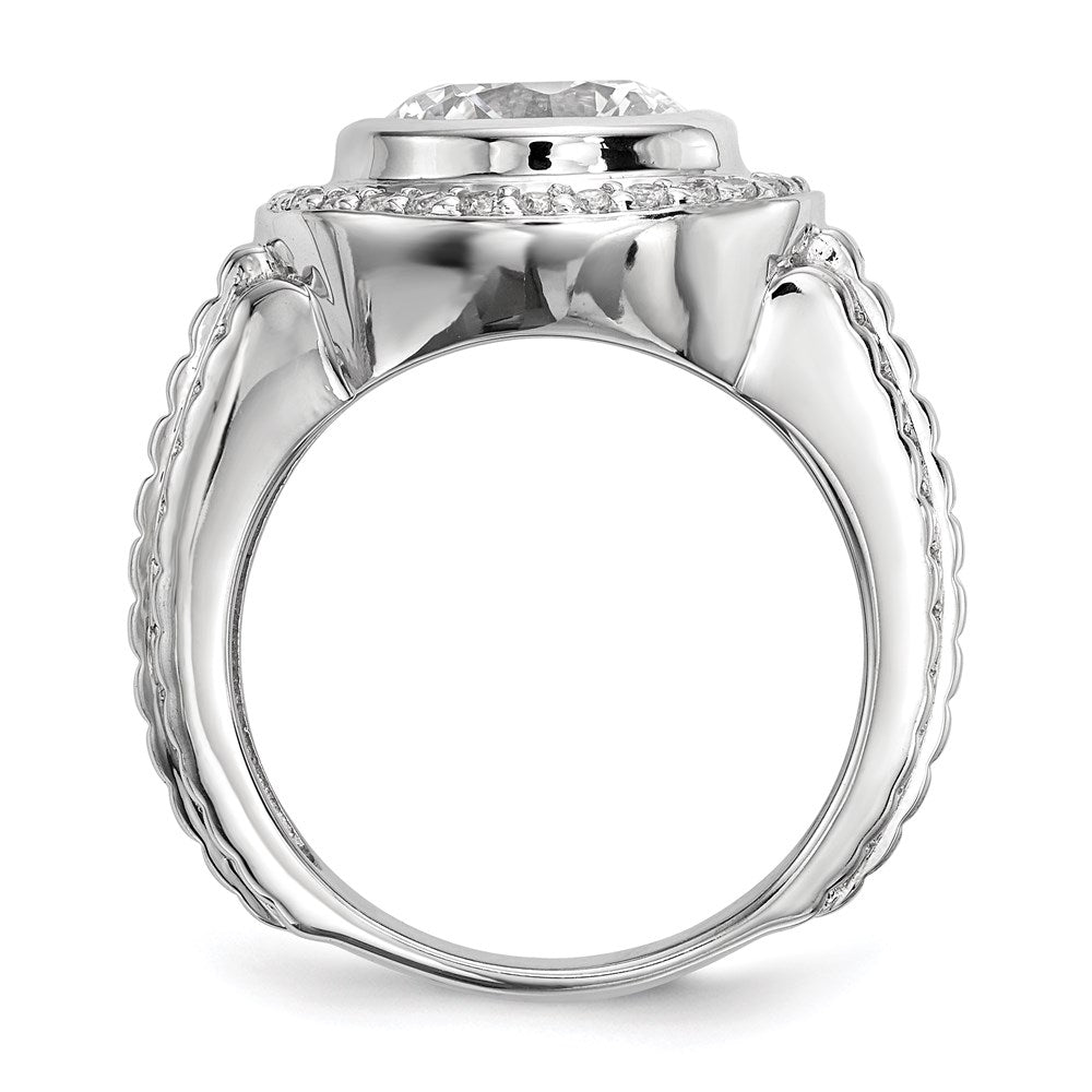 Sterling Silver Rhodium Plated Mens Cz Ring
