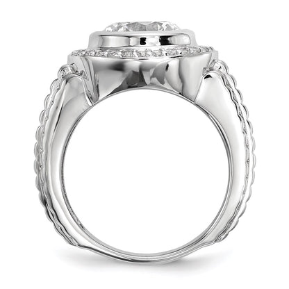 Sterling Silver Rhodium Plated Mens Cz Ring