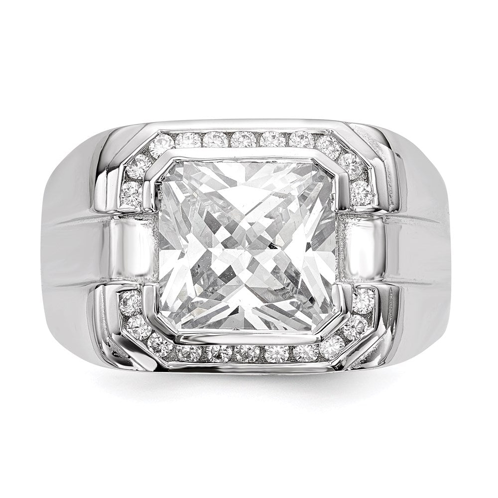 Sterling Silver Rhodium Plated Mens Cz Ring
