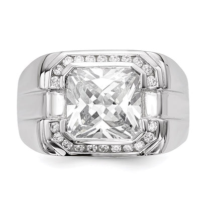Sterling Silver Rhodium Plated Mens Cz Ring