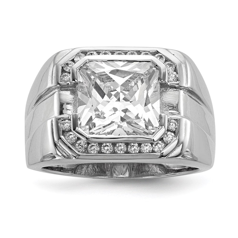 Sterling Silver Rhodium Plated Mens Cz Ring