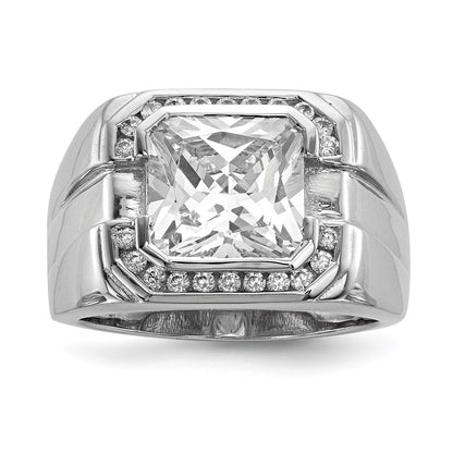 Sterling Silver Rhodium Plated Mens Cz Ring