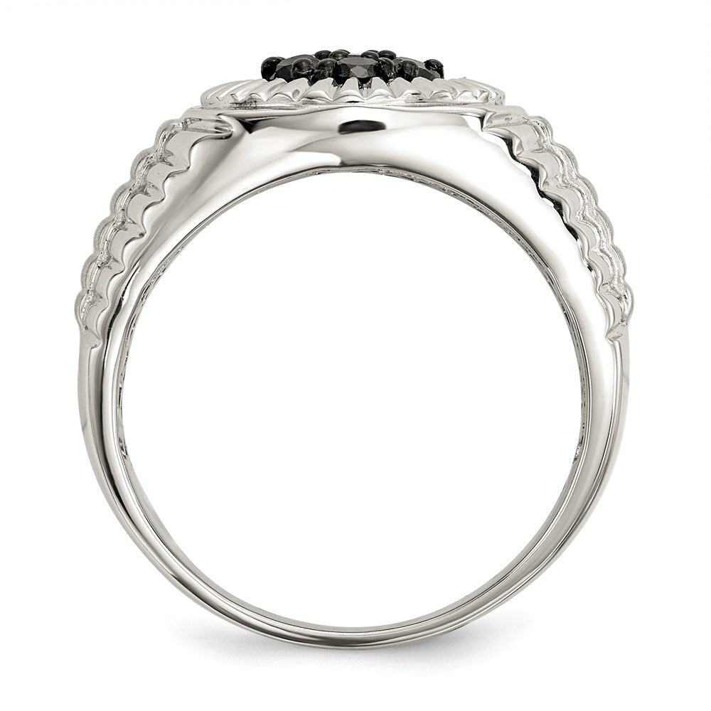 Sterling Silver Rhod Plated Mens Black Diamond Polished/Satin Ring