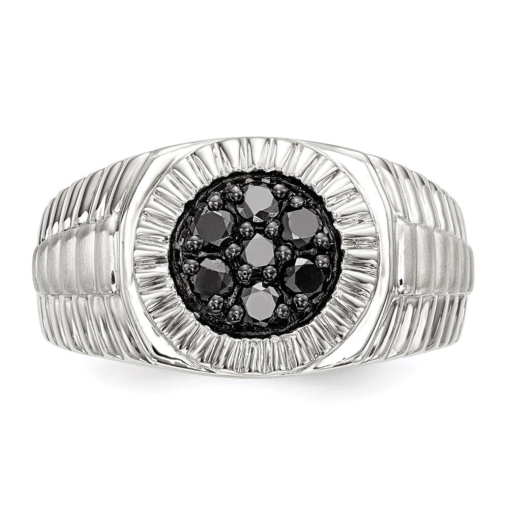 Sterling Silver Rhod Plated Mens Black Diamond Polished/Satin Ring