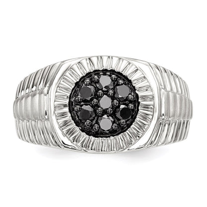 Sterling Silver Rhod Plated Mens Black Diamond Polished/Satin Ring