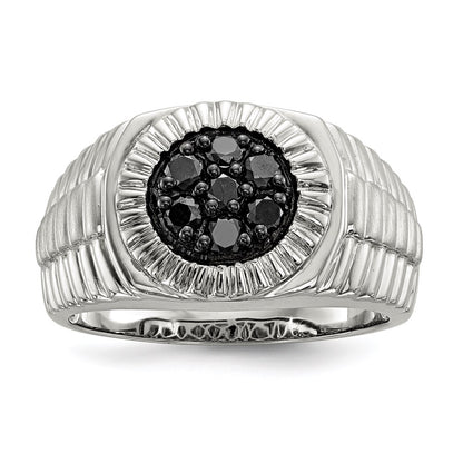 Sterling Silver Rhod Plated Mens Black Diamond Polished/Satin Ring