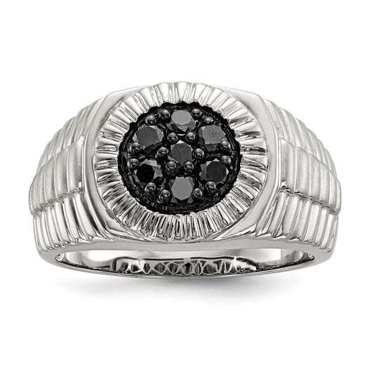 Sterling Silver Rhod Plated Mens Black Diamond Polished/Satin Ring