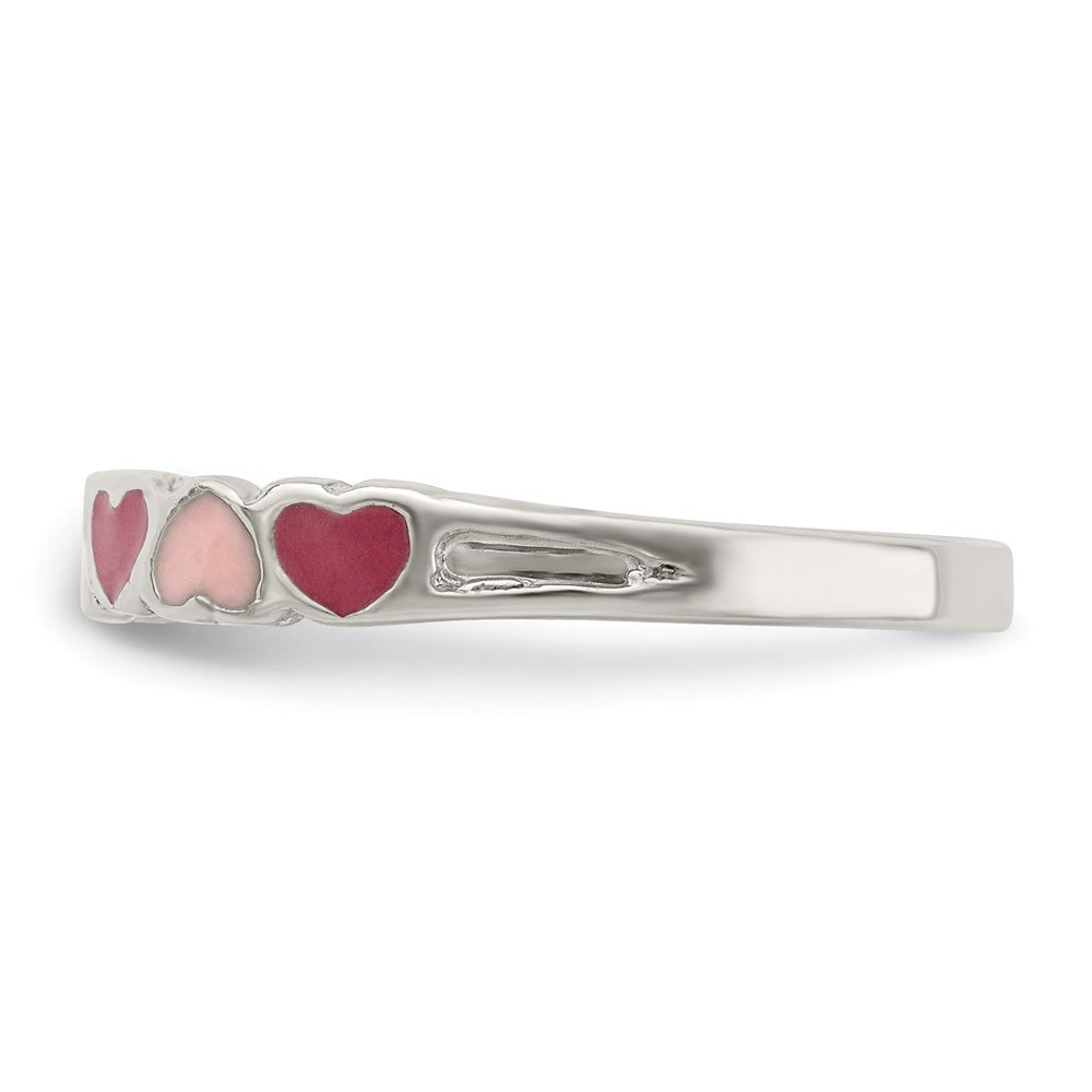 Sterling Silver Rhodium Plated Children'S Enameled Hearts Ring