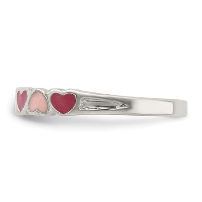 Sterling Silver Rhodium Plated Children'S Enameled Hearts Ring