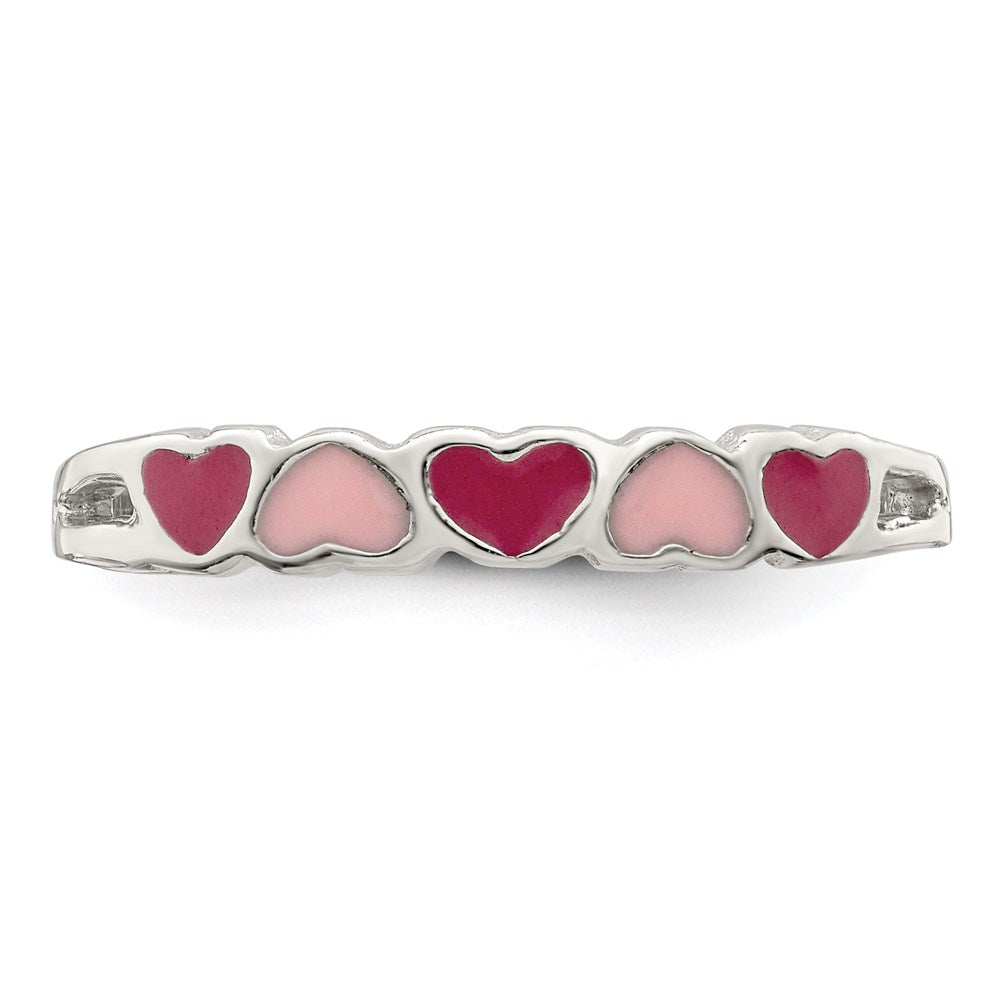 Sterling Silver Rhodium Plated Children'S Enameled Hearts Ring