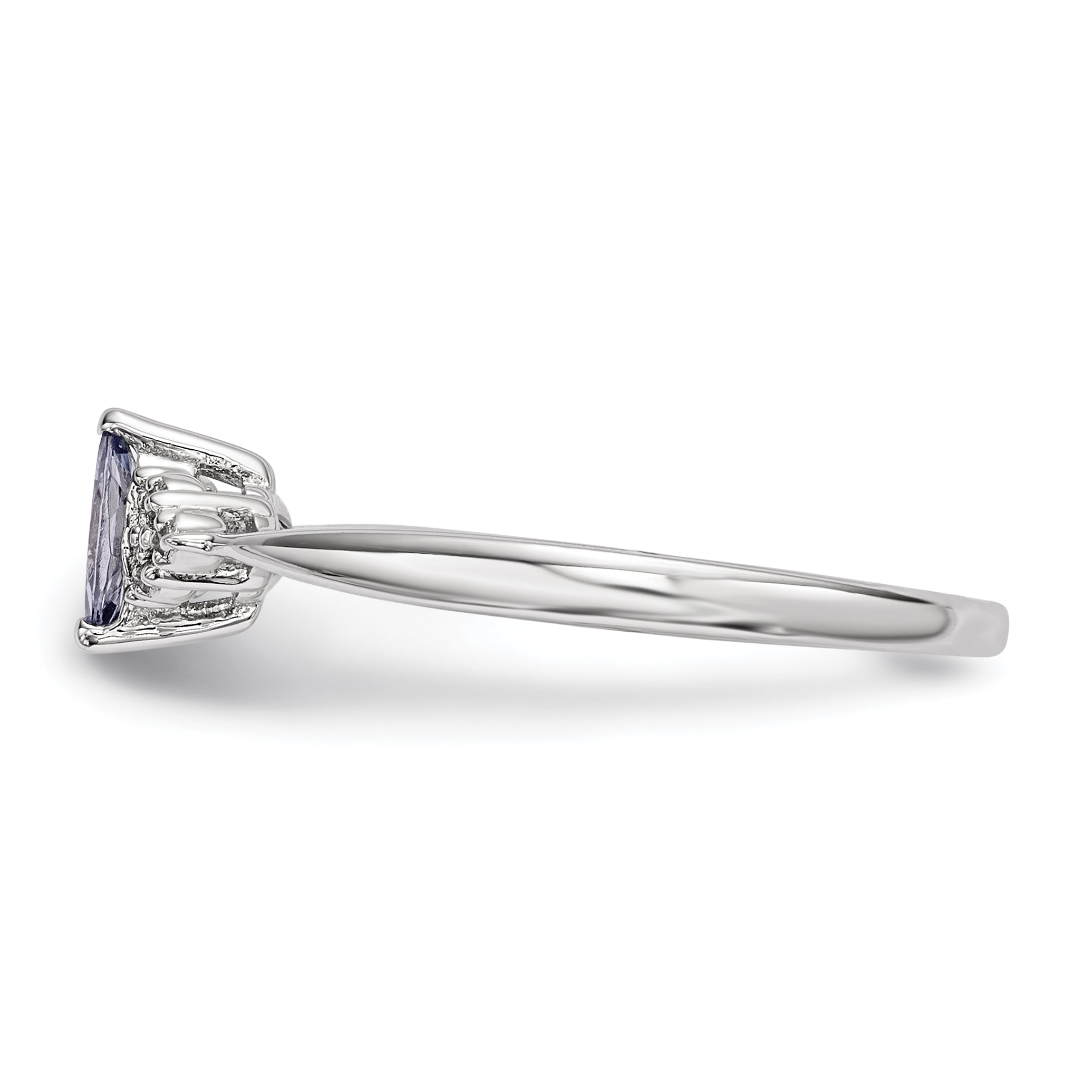 Sterling Silver Rhodium Diamond And Tanzanite Ring (Size 7 Only)