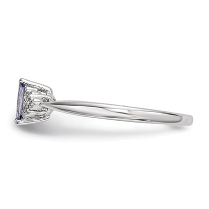 Sterling Silver Rhodium Diamond And Tanzanite Ring (Size 7 Only)