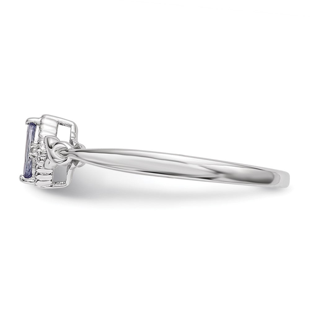 Sterling Silver Rhodium Diamond And Tanzanite Ring