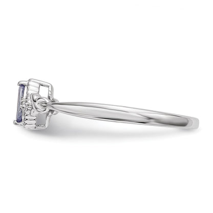 Sterling Silver Rhodium Diamond And Tanzanite Ring