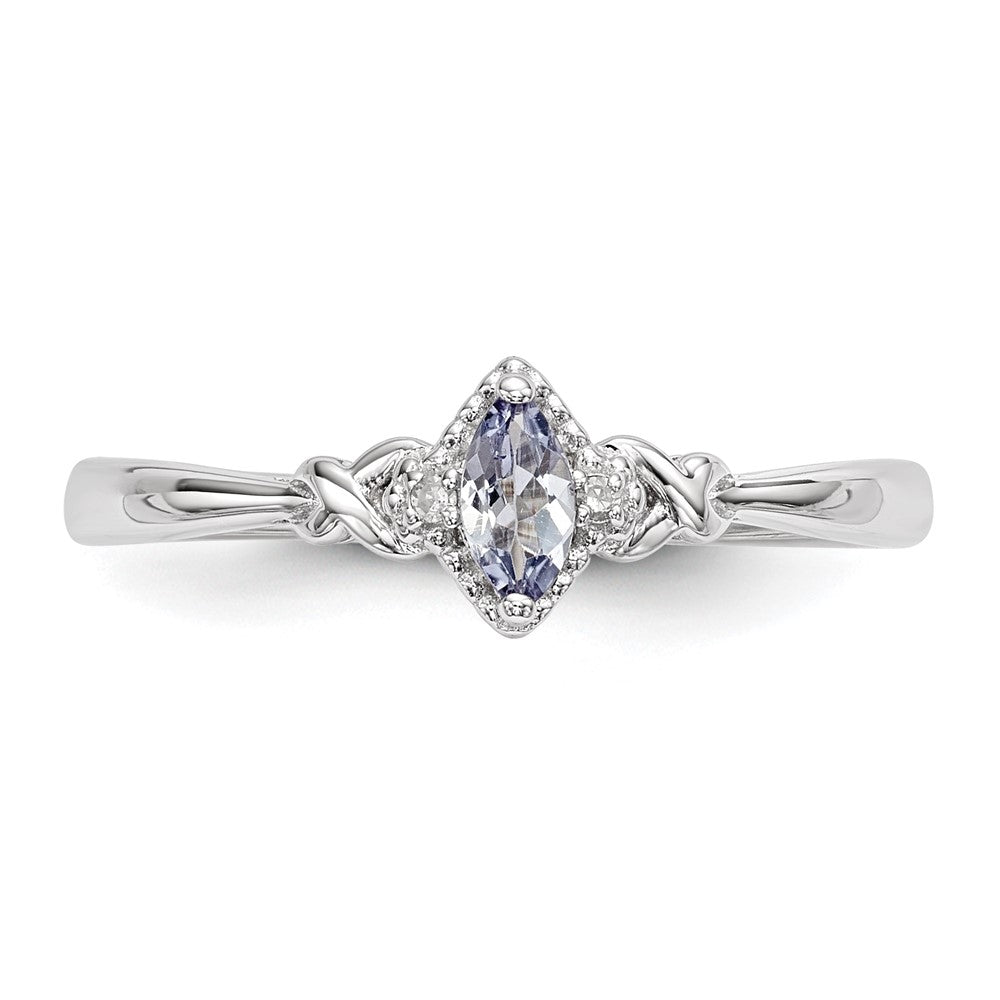 Sterling Silver Rhodium Diamond And Tanzanite Ring