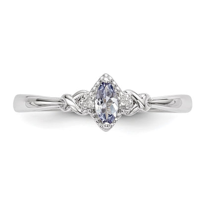 Sterling Silver Rhodium Diamond And Tanzanite Ring